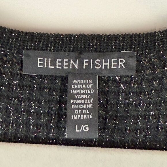 Eileen Fisher Sweater Women's Large Black Sparkle Extra Fine Merino Wool Capsule - Picture 4 of 9
